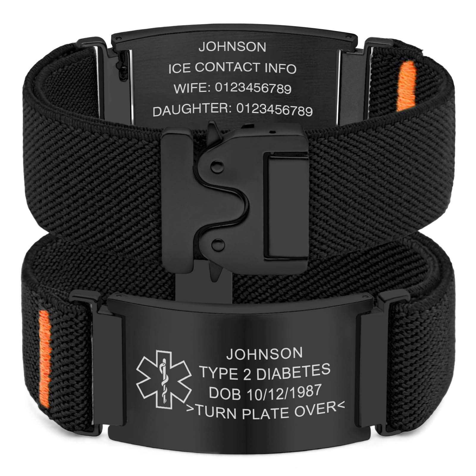 YOUNIFLARE Personalized Medical Alert Bracelet, Black