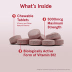 Jarrow Formulas Vitamin B12 5000 mcg - Maximum Strength for Cellular Energy and Brain Health, 90 Cherry Chewable Tablets, B12 Vitamins 5000 mcg