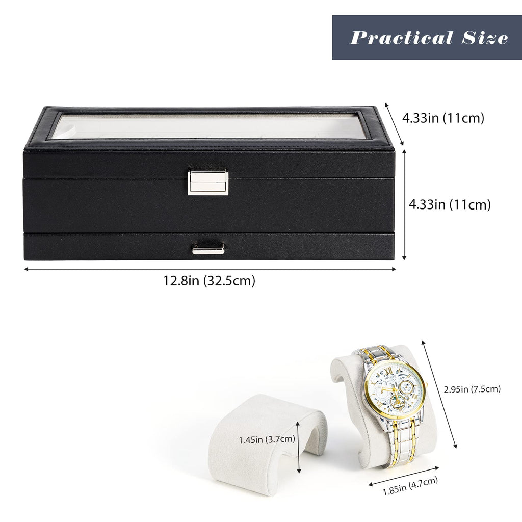 ProCase Watch Box, 6 Slot Watch Display Case with Drawer -Black