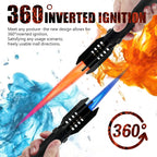 Camping Lighter, Torch Lighter, Straight Flame Bright Fire Refillable Windproof Adjustable Color with Safety Lock for Campfires Kitchen Hiking Candles Fireplace BBQ Outdoor Essentials (Black)