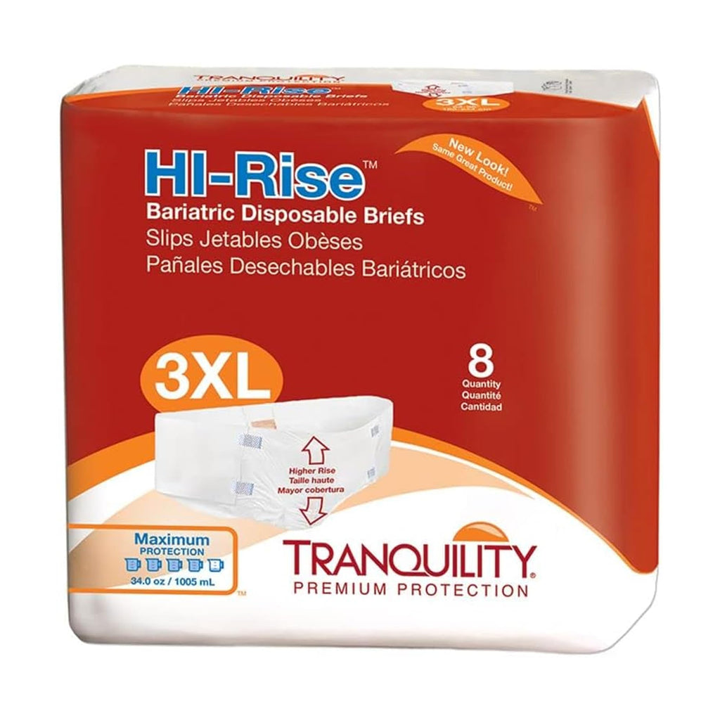 Tranquility Bariatric Disposable Briefs 3X-Large with HI-Rise High Waistline, Peach Mat Core & Secure Kufguard Technology for Skin Integrity, Latex-Free, 34oz Capacity, 32ct Case