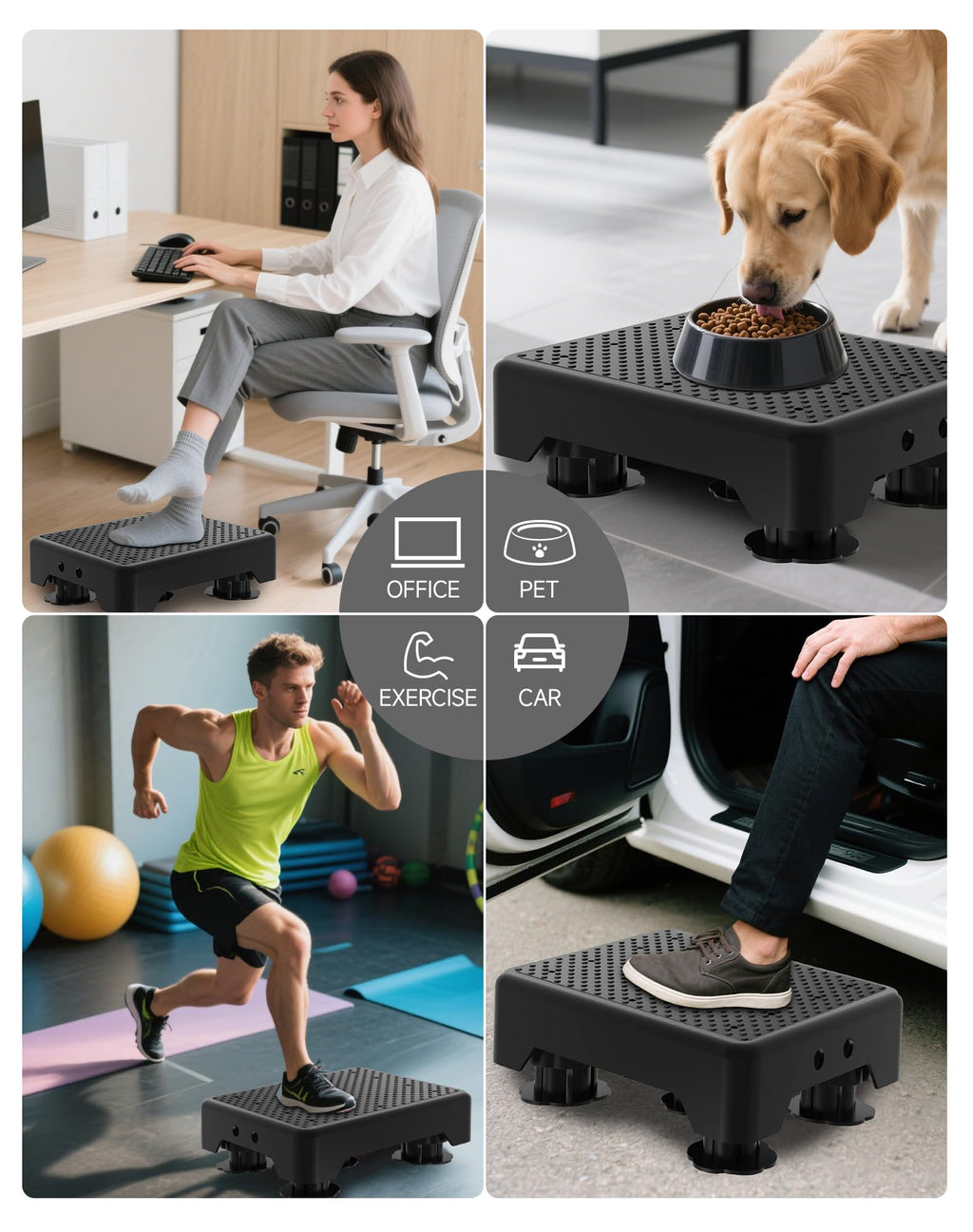 LIFTOZA Adjustable Step Stool for Adults, Bed Step Stools, 600 LBS Capacity Safety Wide Step Platform, Indoor and Outdoor Steps for Seniors, Non-Slip Stepping Stool Elderly Assistance, Black