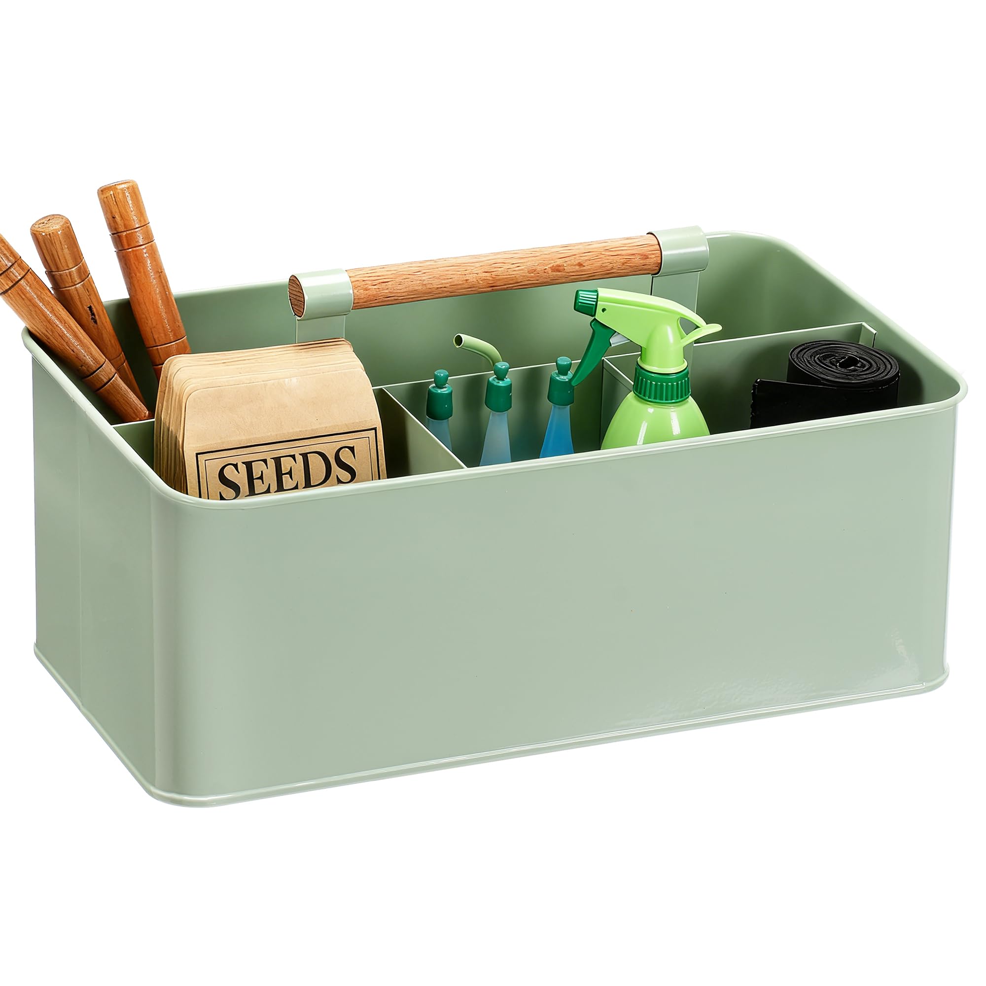 Candco Gardening Tool Caddy, Wooden Handle and 4 Compartments
