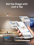 DREO Smart Ceiling Fan with Lights, 52 Inch, 12 Speeds & 3 Fan Modes, Stepless Color Tones, Dimmable LED Light, 12H Timer, Quiet DC Motor, Remote/APP/Alexa Control, Silver Ceiling Fans Indoor