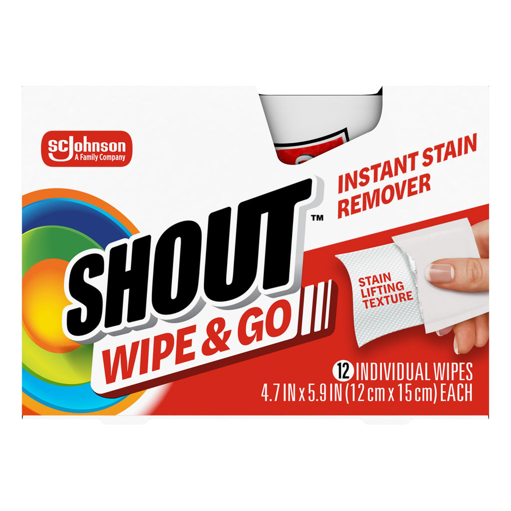 Shout Wipe & Go, Portable Instant Stain Remover Wipes, 24 Count, (3 Pack)