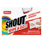 Shout Wipe & Go, Portable Instant Stain Remover Wipes, 24 Count, (3 Pack)