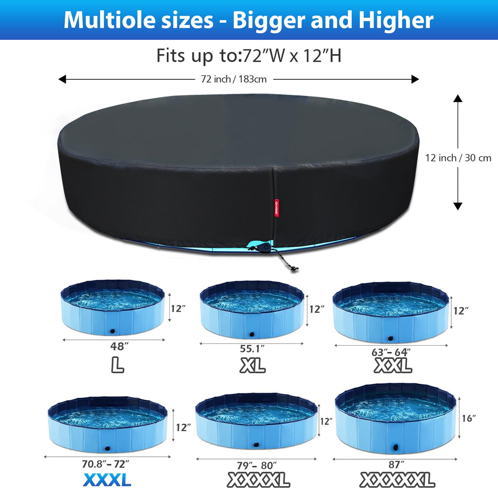 QH.HOME[2026 Upgraded Windproof] 71-72 inch Kiddie Pool Cover Round, Collapsible Dog Pool Cover with Super Windproof Ratchet Design, Odorless Waterproof Fabric Material and - Only Cover