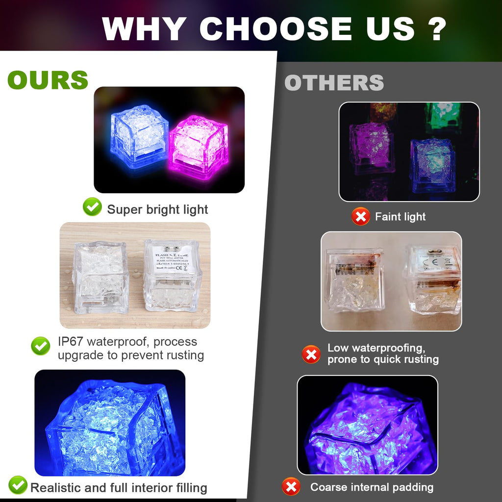20 PCS Light Up LED Ice Cubes for Drinks, Multi‑Color Changing Ice Cubes