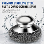 Steel Wool Scrubber, 10-Pack Stainless Steel Scrubber Pads with Handle - The Ultimate Scouring Solution for Rust, Stubborn Messes on Cookware, Grill, Oven & Kitchen Sinks
