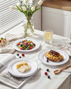 bUCLA 100Pieces Silver Plastic Plates - 6.25inch White with Silver Rim Disposable Salad/Dessert/Appetizer/Small Cake Plates for Weddings, Parties&Gathering