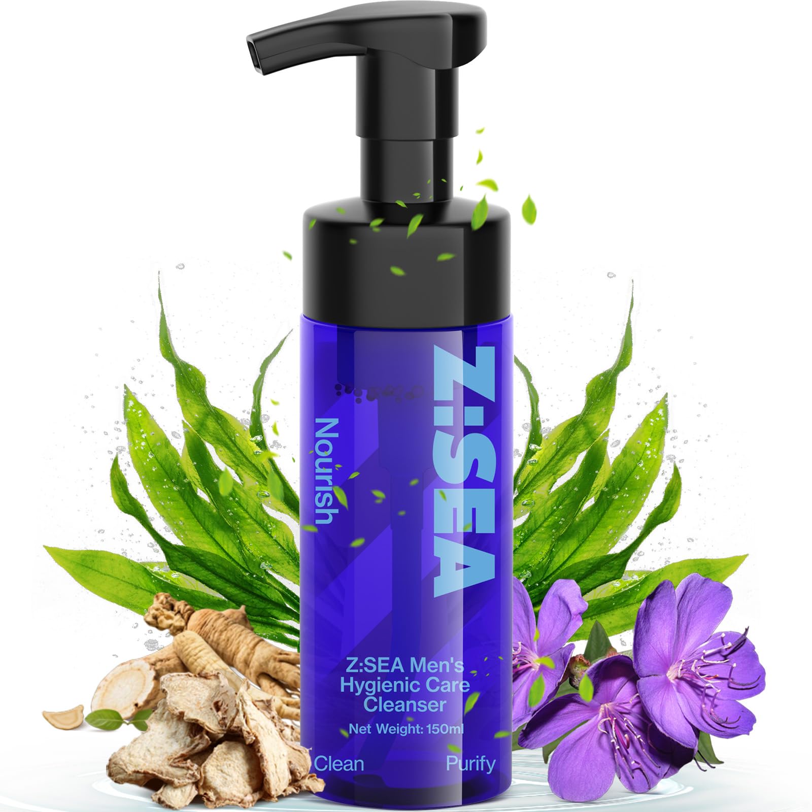 Z:SEA Men's Intimate Wash 5.29 Fl Oz, pH Balanced Foaming Wash, Soothing Refreshing Cleanser, Inhibits Odor & Reduces Itching, Daily Maintains Hygiene, Gentle Cleansing with Amino Acid & Menthol
