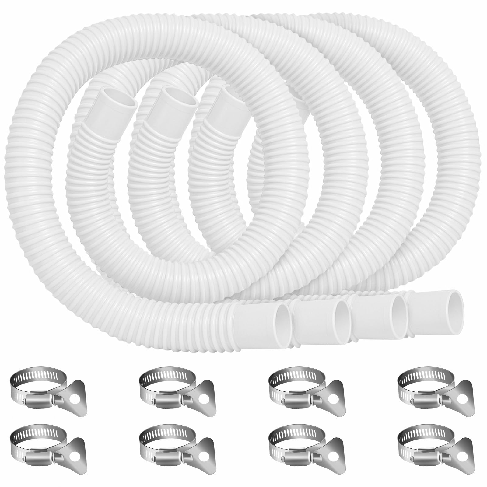 Homyplaza Replacement Pool Hoses for Above Ground Pools, 4 Pack, 1-1/4" Diameter x 59" Length, Includes 8 Metal Clamps, Compatible with All 1.25" Pool Filter Pumps