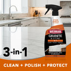 Weiman Granite and Stone Cleaner 3-in-1, Removes Grease, Stains & Watermarks, Streak-Free Formula with Stain Shield Technology, Safe on Marble, Quartz, Tile, Granite, Quartzite & Slate