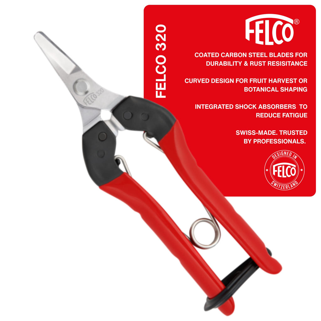 Felco F320 Pruning Snips – 6" Garden Clippers with Curved Blade & Rounded Tip | Pruning Shears for Gardening | Garden Snips and Pruners with Carbon Steel Blade, Sap Groove