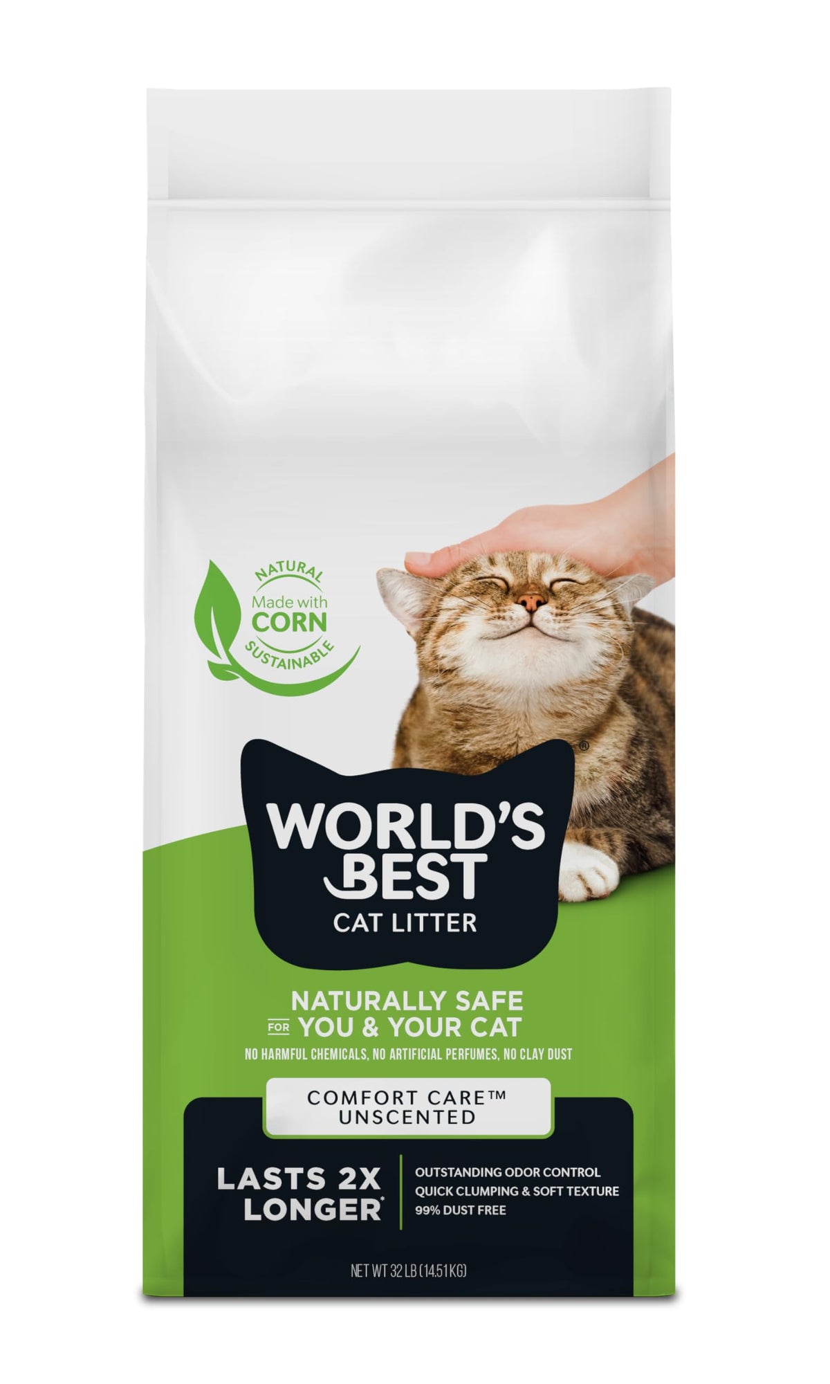 World's Best Cat Litter Comfort Care, Unscented, Odor Control, 32 lb Bag