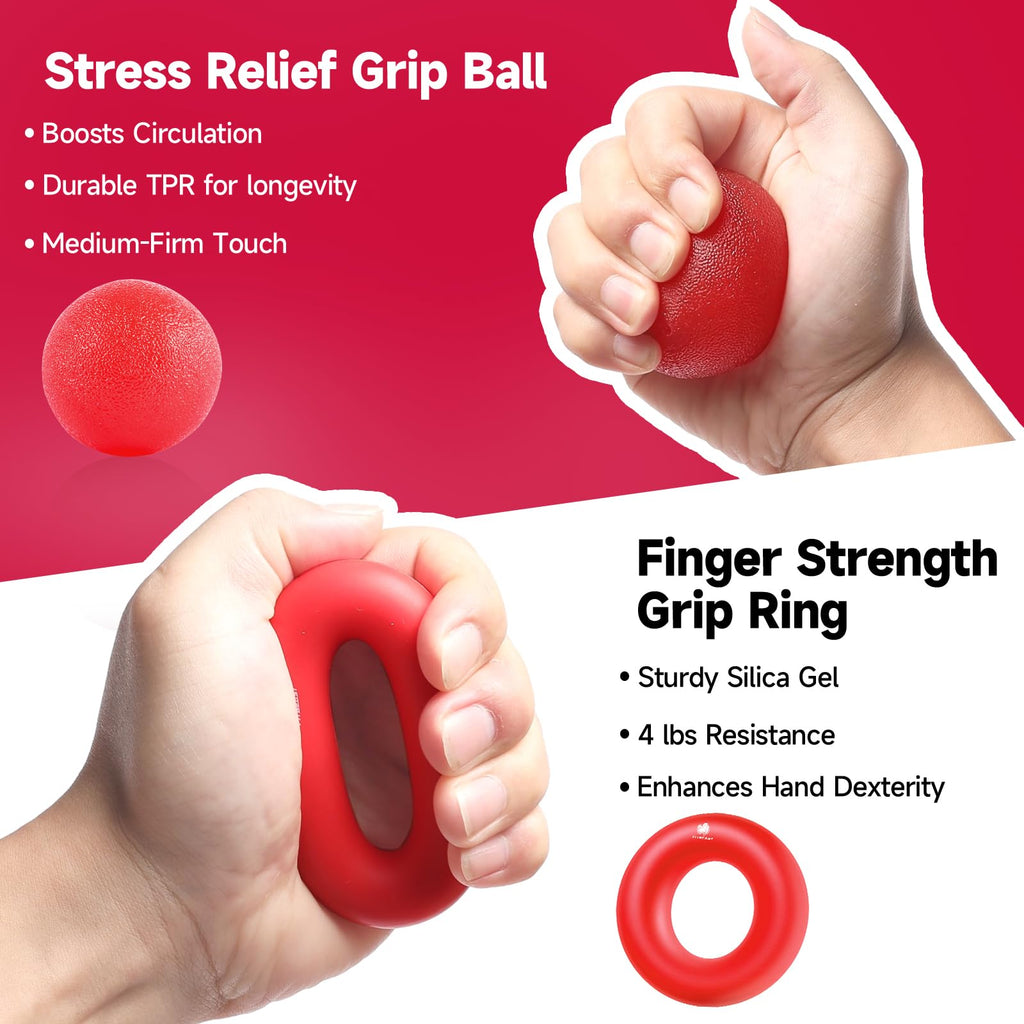 FitBeast Grip Strengthener Forearm Strengthener Hand Grips Strengthener Kit - 5 Pack Adjustable Resistance (Red)
