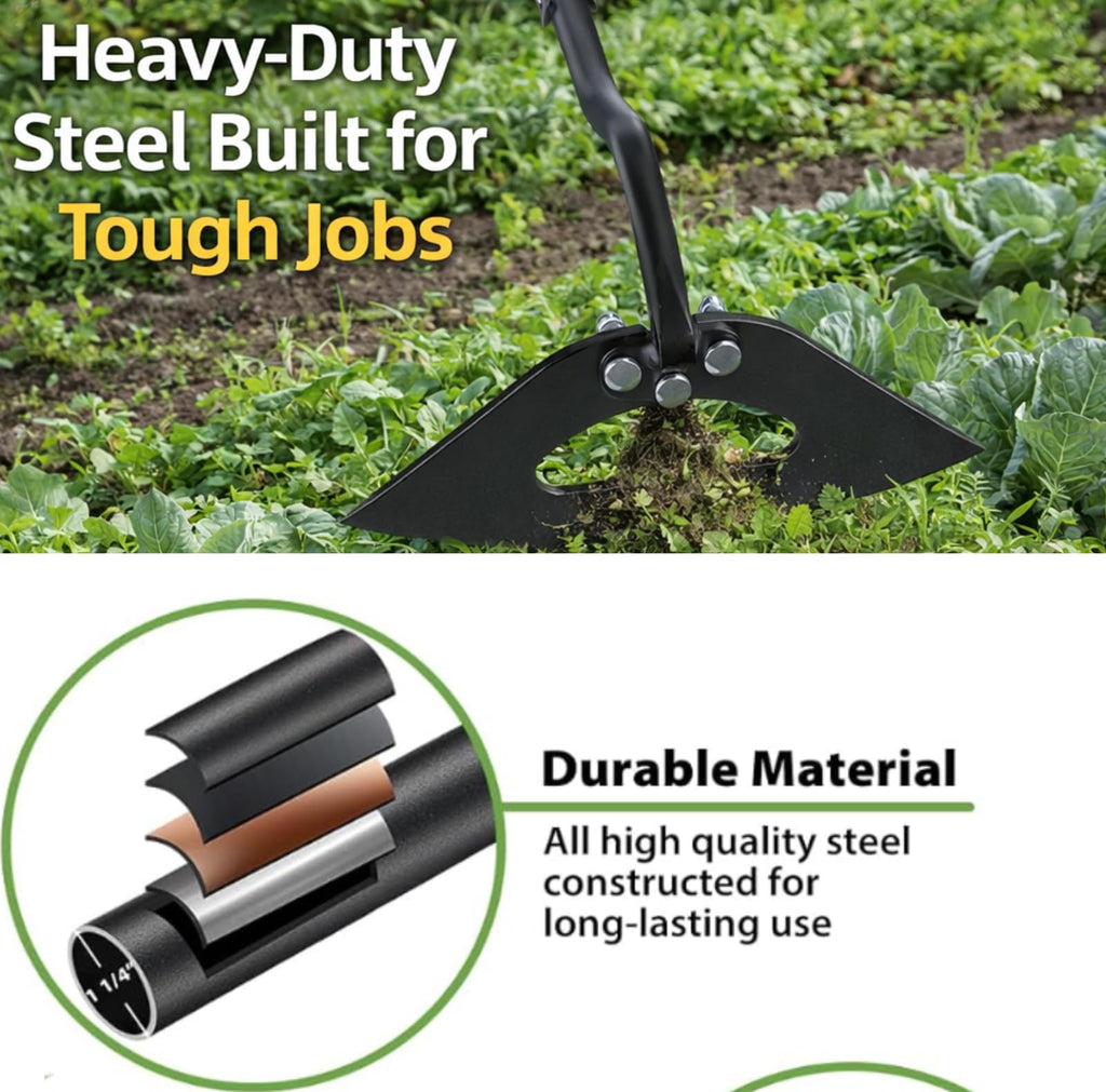 CALCHELE Garden Hoe Weeding Tool - Sharp Hollow Blade,58" Adjustable Long Handle, Heavy Duty Weed Hoes for Gardening,Push Pull Dutch Scraper for Garden Bed, Yard,Lawn Weeder Removal