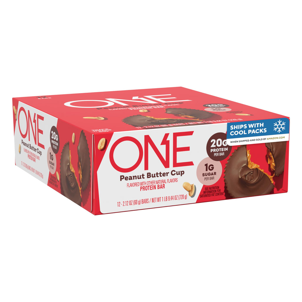 ONE Protein Bars, Peanut Butter Cup, Gluten Free with 20g Protein and 1g Sugar, Pantry Staples, 2.12 oz (12 Count)