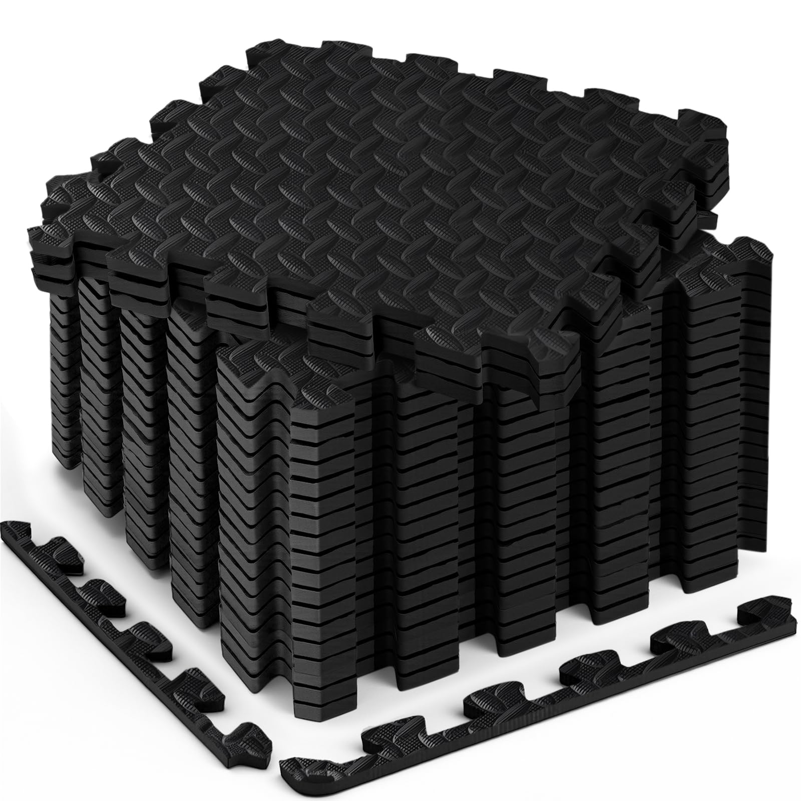Haulcove 18pcs Puzzle Exercise Mat, 12.6"x12.6"x0.4", 18sqft EVA Interlocking Foam Floor Tiles, Non-Slip, Protective, Water-Resistant Flooring for Home Gym & Workout Equipment, Black