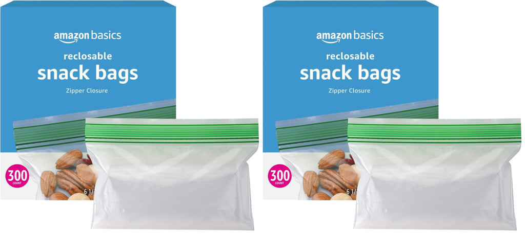 Amazon Basics Reclosable Food Storage Snack Bags,300 Count (Pack of 2)