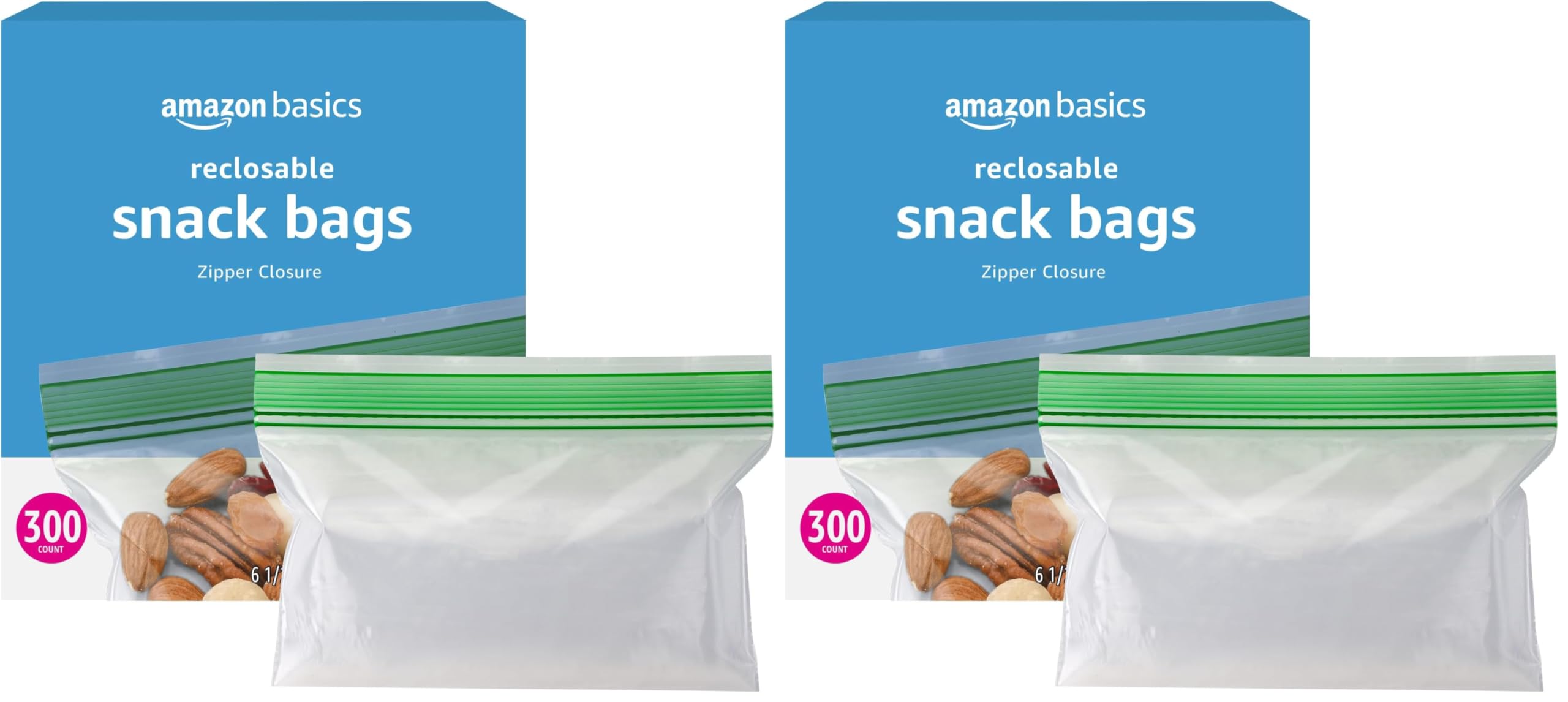 Amazon Basics Reclosable Food Storage Snack Bags,300 Count (Pack of 2)
