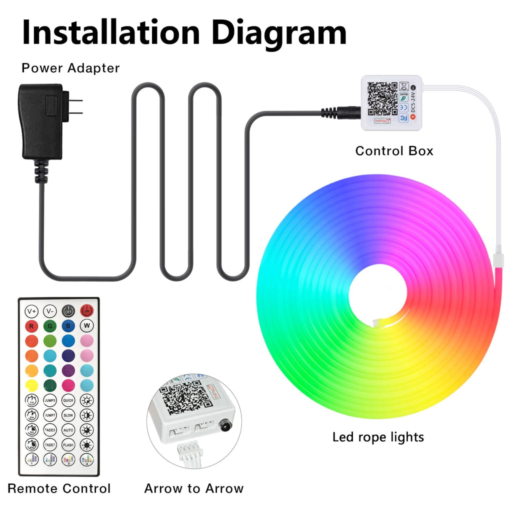 YILINM LED neon Lights,50FT RGB Neon Rope Lights,with Remote Control/APP Control,Music Sync,Timer Function,IP67 Waterproof Flexible Neon Strip Lights,for Bedroom Gaming Outdoors Decor