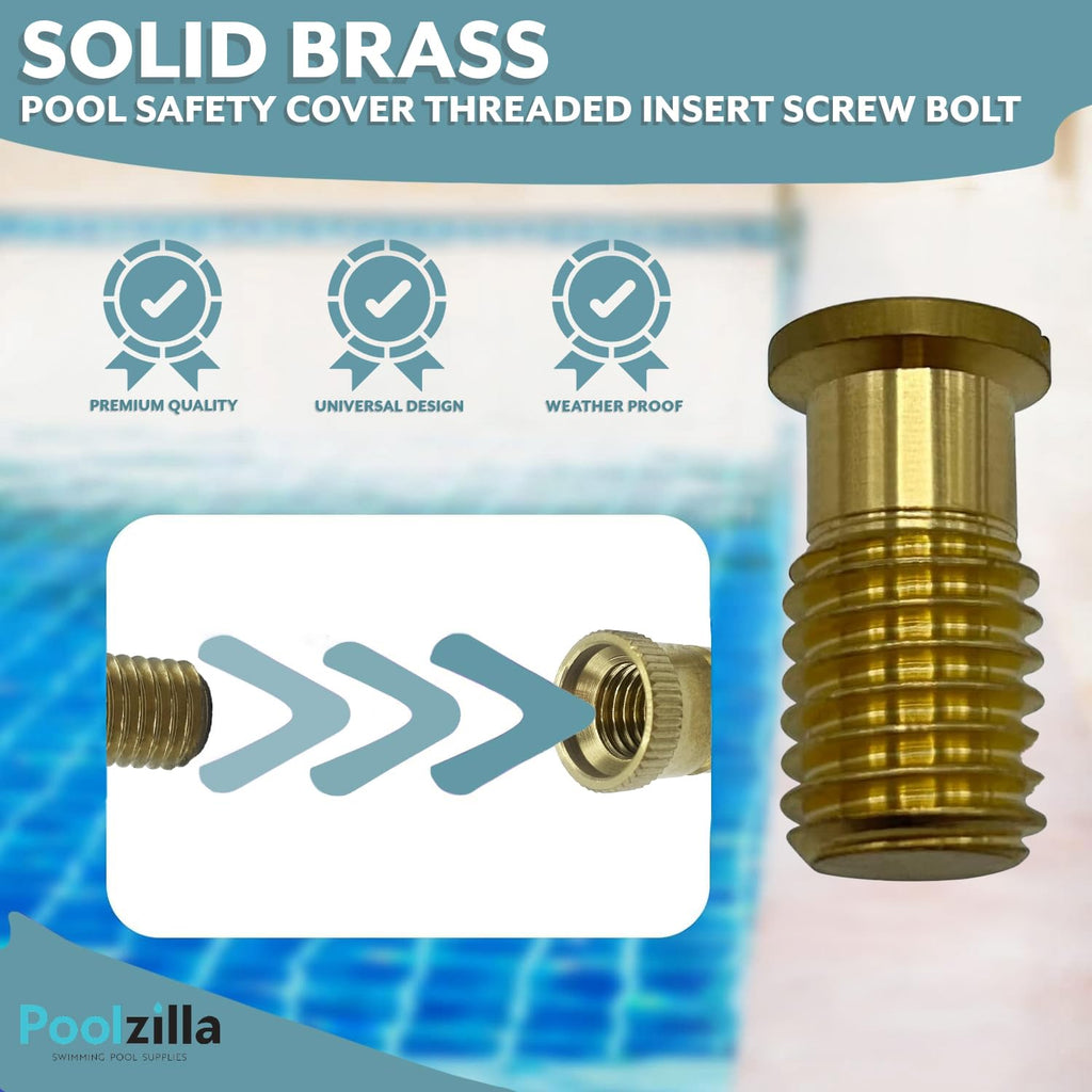 Poolzilla 25 Pack Pool Safety Cover Threaded Brass Insert Screw Bolt for Anchor