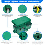 Hrensaw Medium Outdoor Electrical Box(10.6x5.5x4.5inch),IP54 Waterproof Extension Cord Cover w/6 Cable Entry,Weatherproof Connection Box Protect Power Strip,Timer,Plug,Holiday Lights,Green
