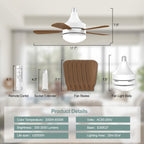 WZZIW 17.7" Socket Fan Light, E26/E27 Light Bulb Fan with Reversible Motor, 3000 Lumens Small Ceiling Fans with Lights and Remote, Dimmable 3000K-6500K for Bedroom Kitchen Living Room Garage