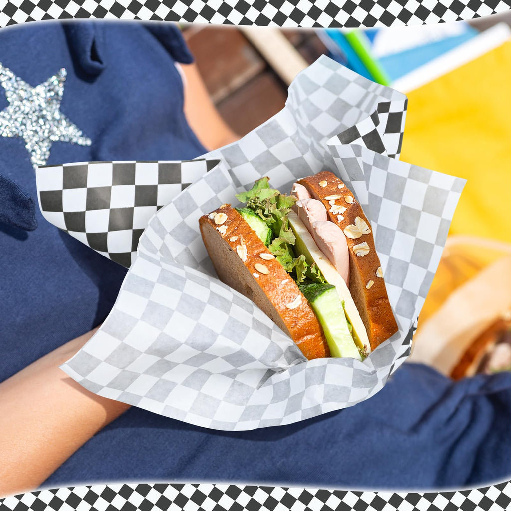 EcoDispose 12 x 12 Inches Grease Proof Deli Paper Precut Sheets for Deli Food, BBQ, Picnic, Party (1000 Pcs, Black&White Checker)
