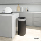 Umbra Vento Kitchen Trash Can – Large 16 Gal (62 L) Open Top Garbage Can for Home & Office – Modern Clean Design, Black/Nickel