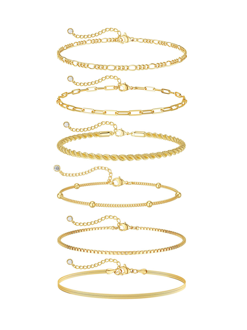 CTEEGN Anklets for Women, 14K Gold Plated 6 Pcs Layered Dainty Anklet Set