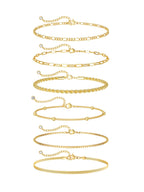 CTEEGN Anklets for Women, 14K Gold Plated 6 Pcs Layered Dainty Anklet Set