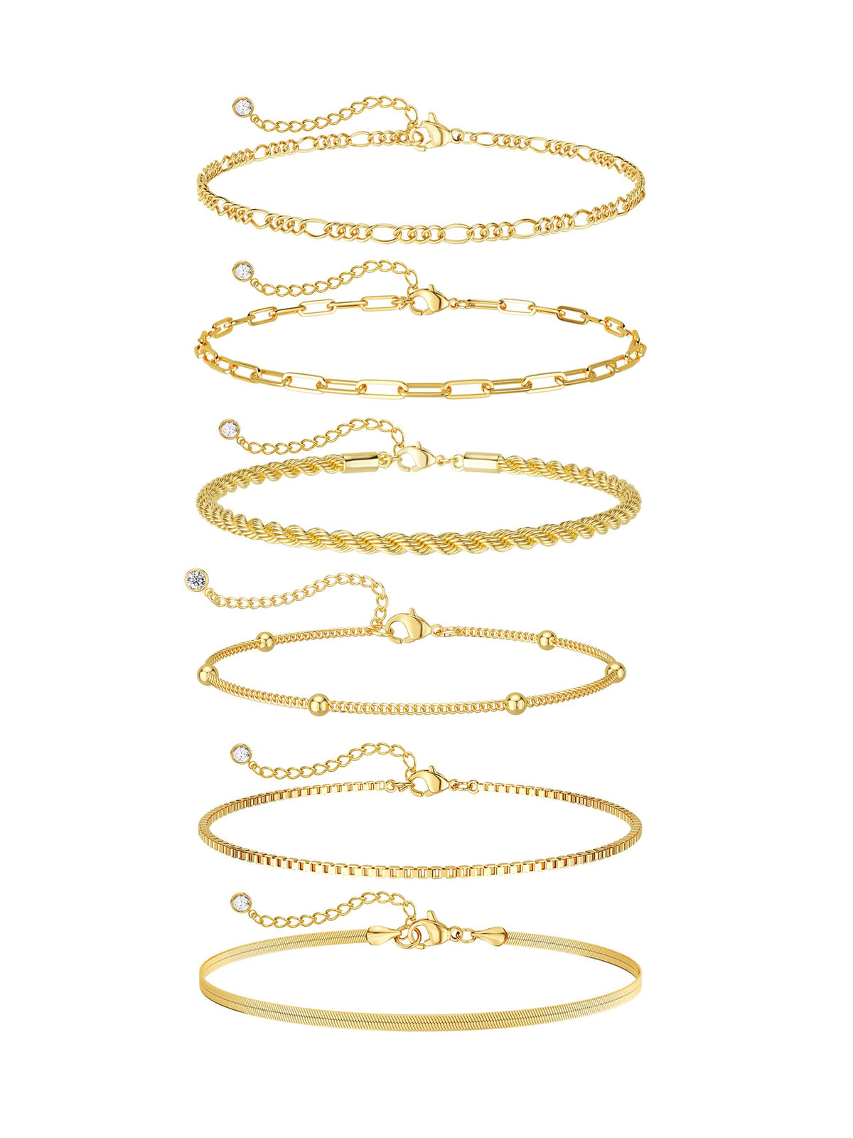 CTEEGN Anklets for Women, 14K Gold Plated 6 Pcs Layered Dainty Anklet Set