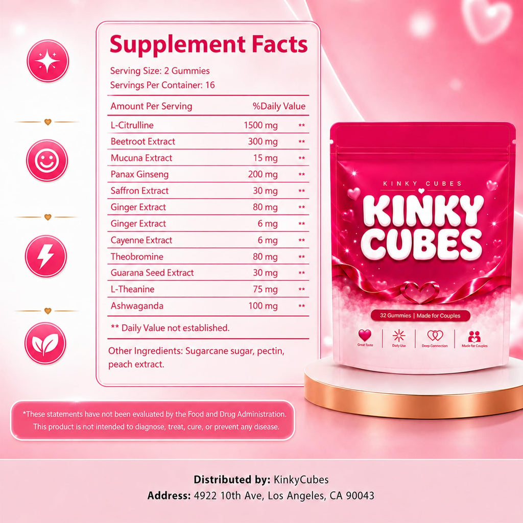 KINKY CUBES Gummies, Boost Mood, Vitamin & Mineral Supplements, 32 Gummies