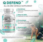 Q Defend Quercetin Supplement with Zinc Vitamin C Vitamin D Elderberry Turmeric Black Pepper Garlic Ginger Sea Moss Lysine Stinging Nettle Reishi Immune Support 60 Capsules Pack of 2 by Clean Nutra