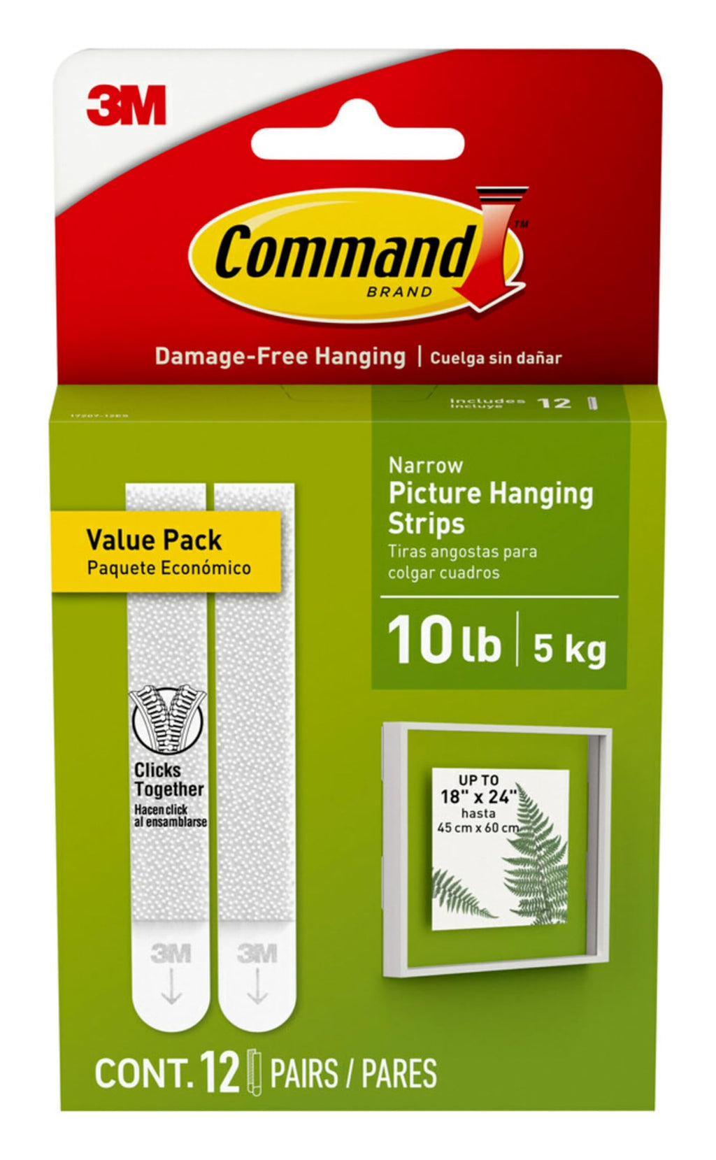 Command Narrow (10 lb) Picture Hanging Strips, 12 Pairs (24 Strips)