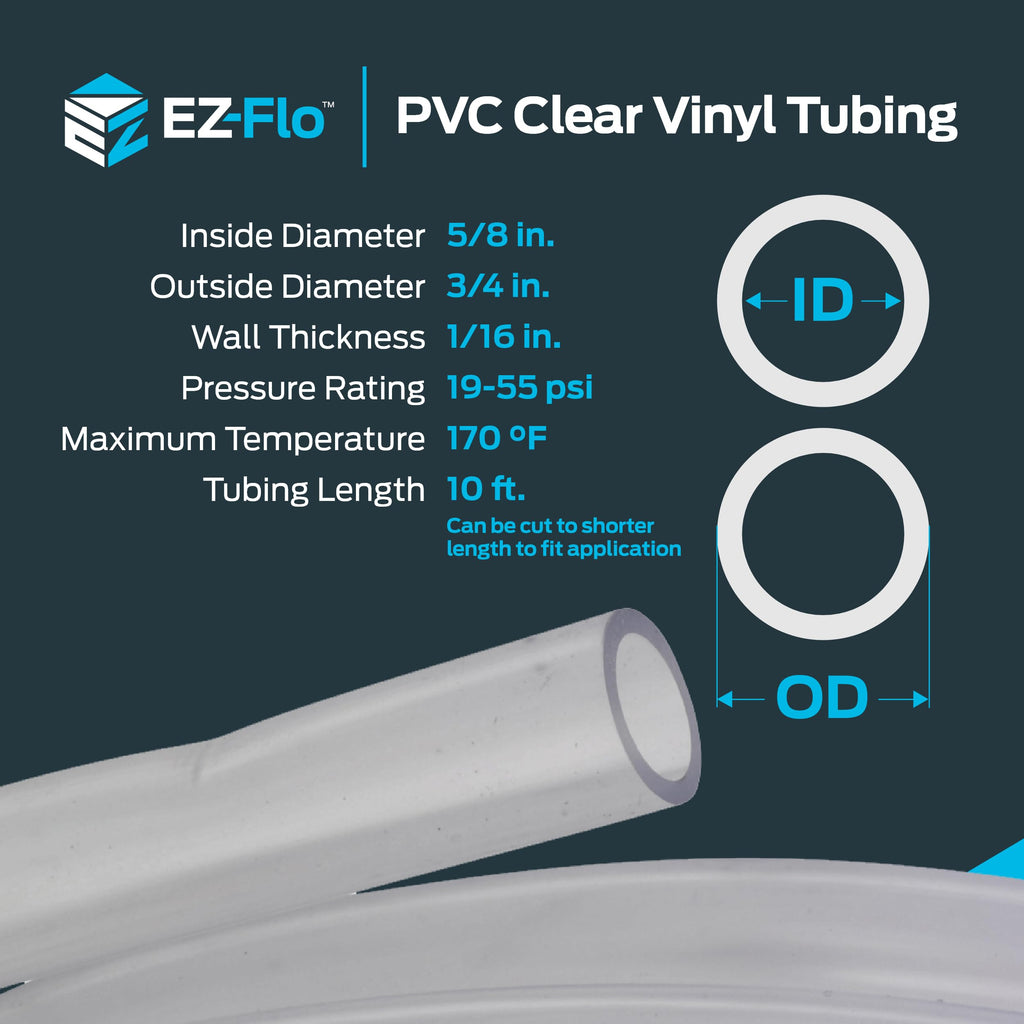 Eastman 5/8 Inch ID (3/4 Inch OD) PVC Clear Vinyl Tubing, 10 Foot Length, 98570