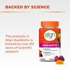 Align Dualbiotic, Prebiotics and Probiotics for Women and Men, Probiotics for Digestive Health, Prebiotics Help Nourish Good Bacteria, Natural Fruit Flavors, 60 Probiotic Gummies