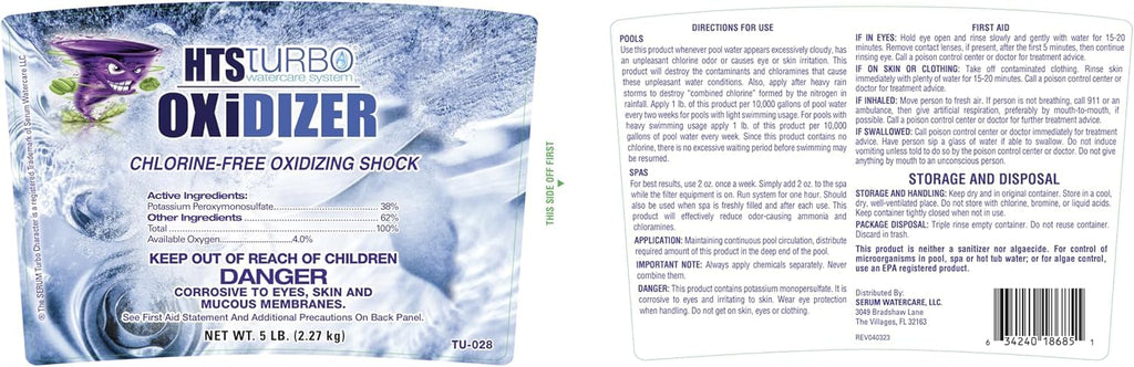 HTS Turbo Oxidizer Shock for Pools, Hot Tubs & Spas - 5 lbs Made in USA | Fast-Dissolving Oxidizing Shock for Pool | Non Chlorine Pool Shock Treatment | Non Chlorine Shock for Pool Clears Water