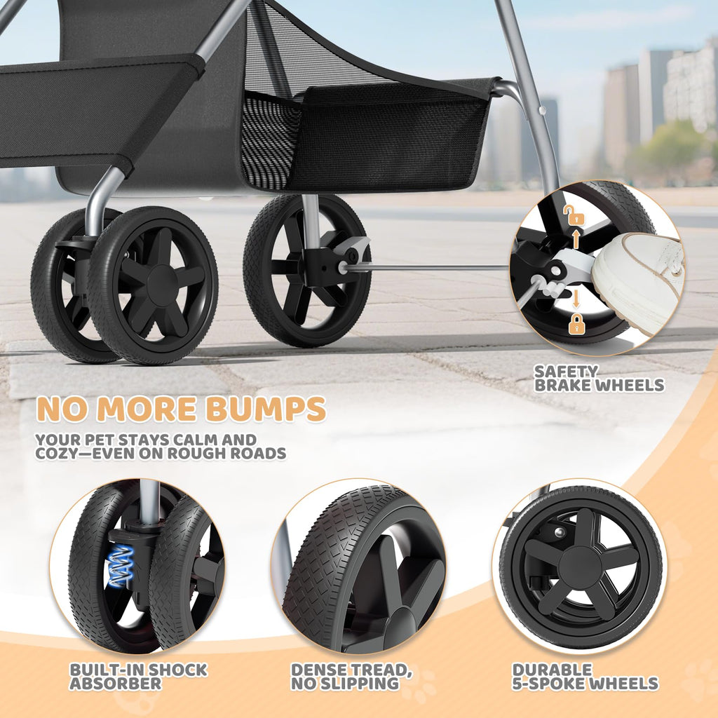 Magshion Foldable Pet Stroller, 3-in-1 Dog Travel Jogger with Detachable Carrier, Cup Holder, Storage Basket, Folding Carrier for Small/Medium Dogs & Cats Up to 33 lbs, Black