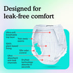 Because Adult Incontinence Underwear for Sensitive Skin - Women - Premium Overnight Disposable Briefs, Anti Odor - White, Large - Absorbs 6 Cups - 56 Count (4 Packs of 14)