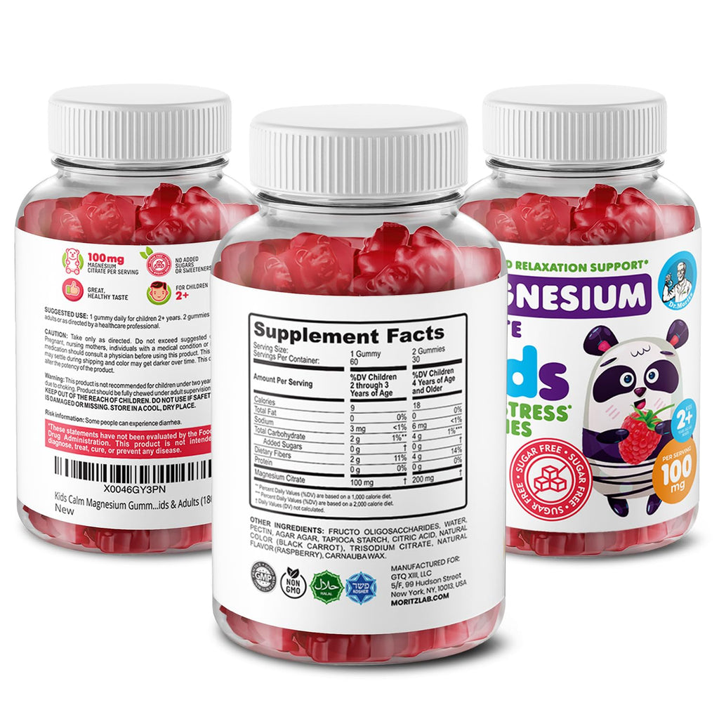 DR. MORITZ Sugar-Free Calm Magnesium Gummies for Kids and Adults - Non-GMO Magnesium Citrate Gummies - Raspberry Flavor - 1-Pack (180 Count)