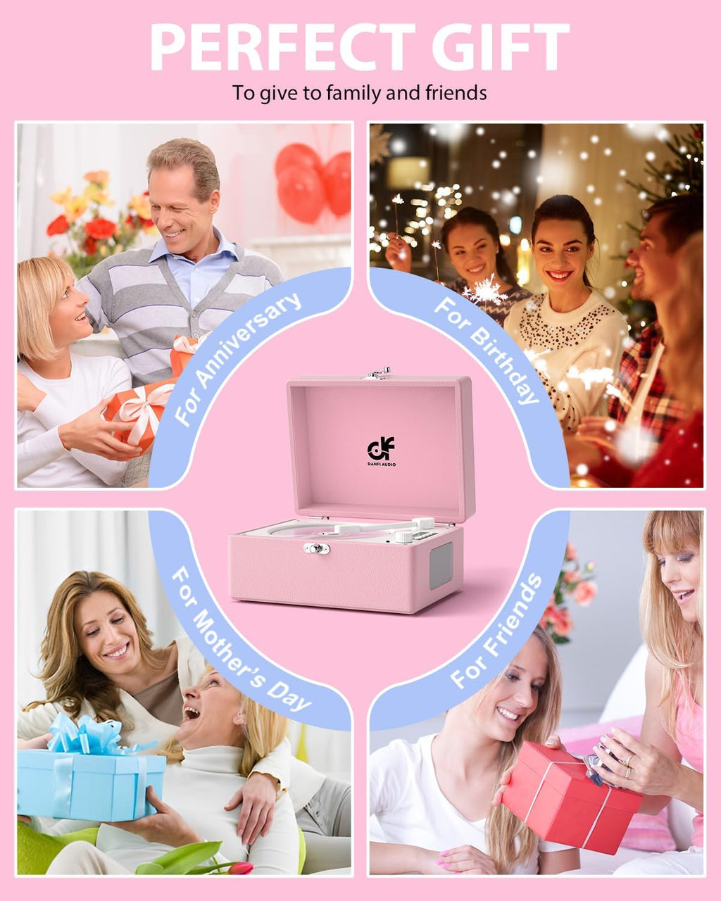 CD Player with Stereo Speakers, Wireless Bluetooth Input/Output Transmission, Rechargeable Battery, USB Retro CD Player Desktop for Home Party Decorations - Pink