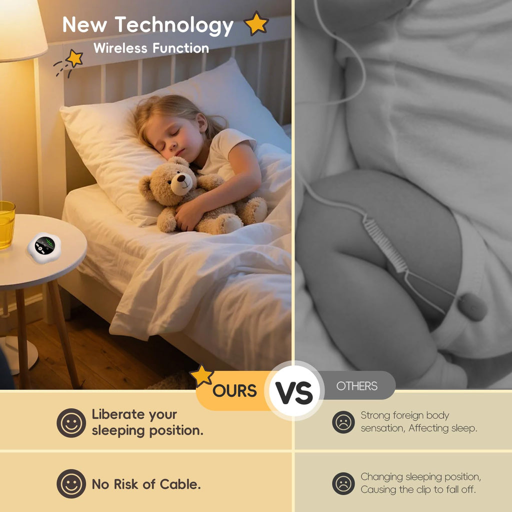 Bedwetting Enuresis Alarm Wireless for Boys and Girls,Compact & Comfortable Wireless Sensor Proven Solution for Bedwetters.Includes Progress Card and Stickers