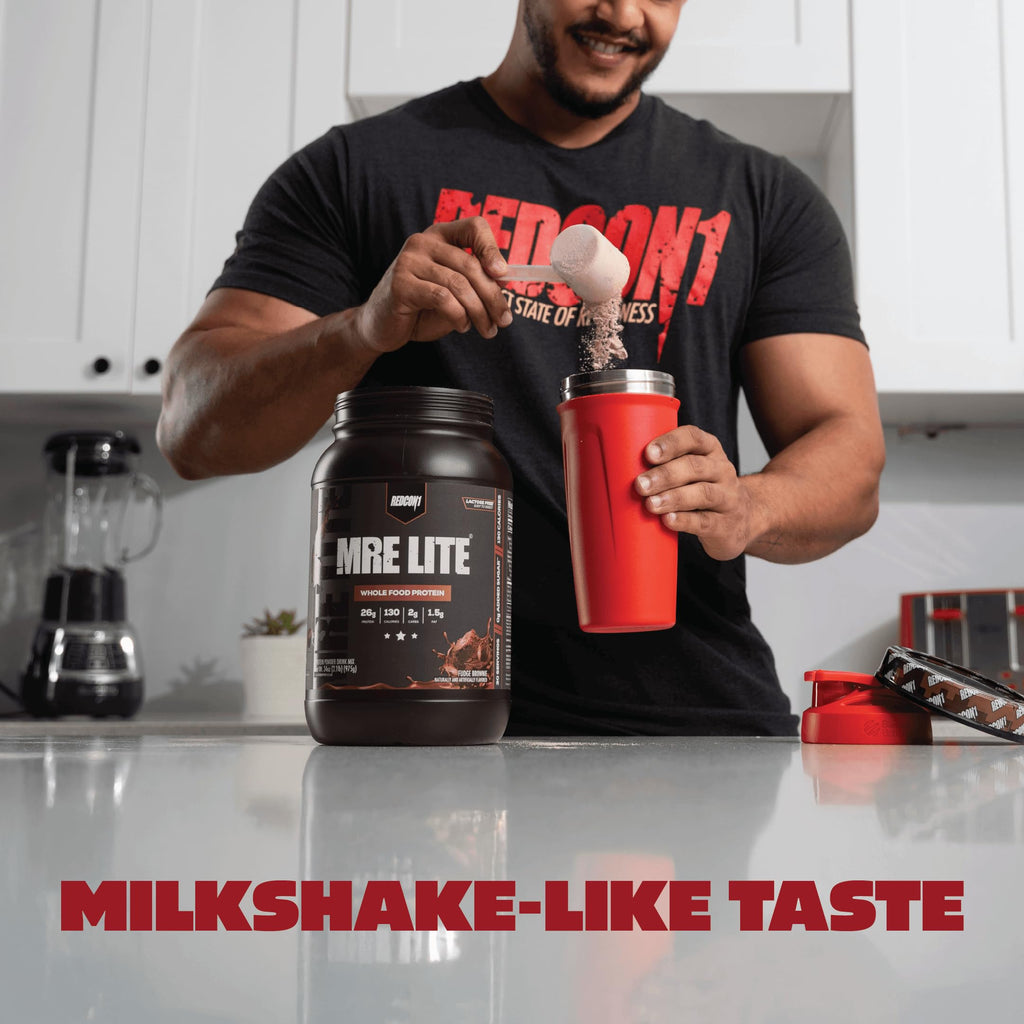 REDCON1 MRE LITE Whole Food Protein Powder, Fudge Brownie - Lactose Free & Sugar Free Meal Replacement with Animal Protein Blends - Easy to Digest Formula - Only 2g Carb per Serving (30 Servings)