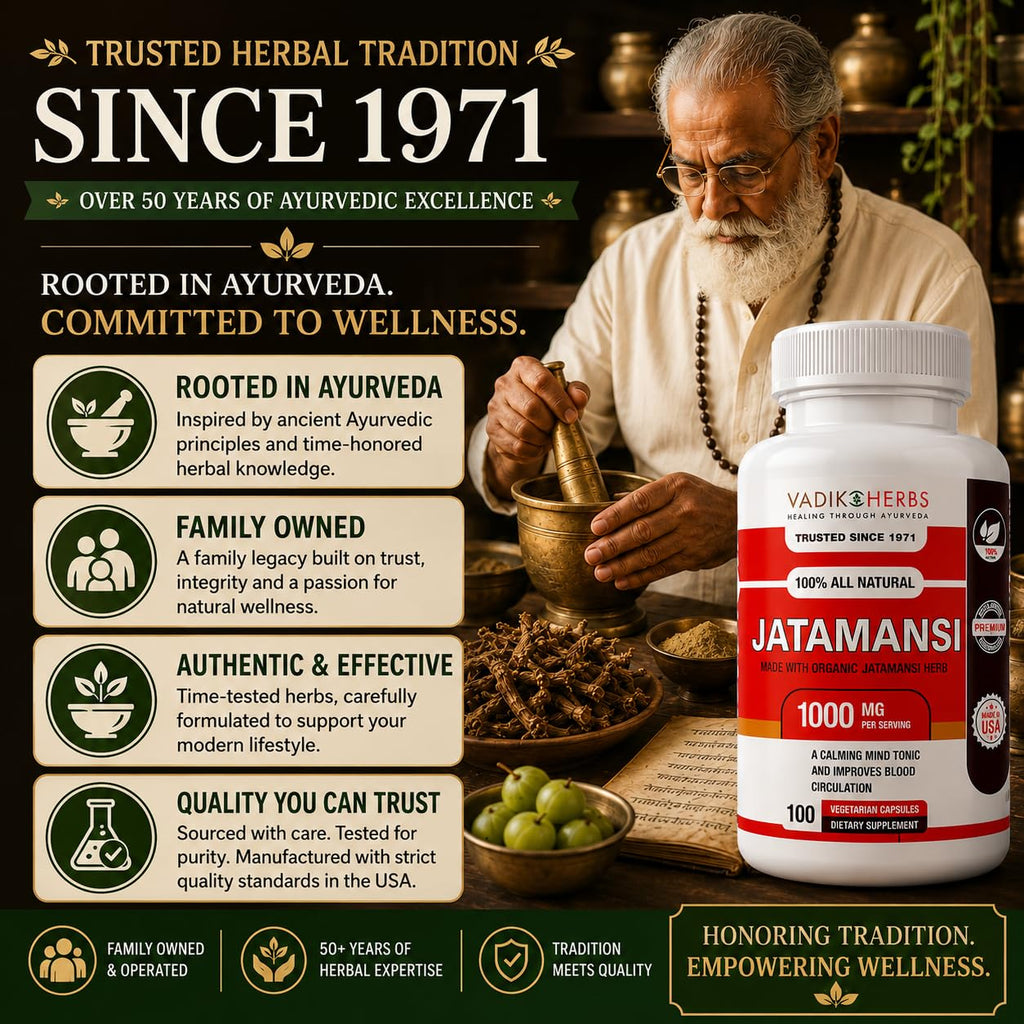 Vadik Herbs Jatamansi Capsules 1000mg | Organic Jatamansi Root (Nardostachys jatamansi) | Ayurvedic Herb for Calm, Clarity & Restful Sleep | 100 Vegetarian Capsules | Non-GMO | Trusted Since 1971