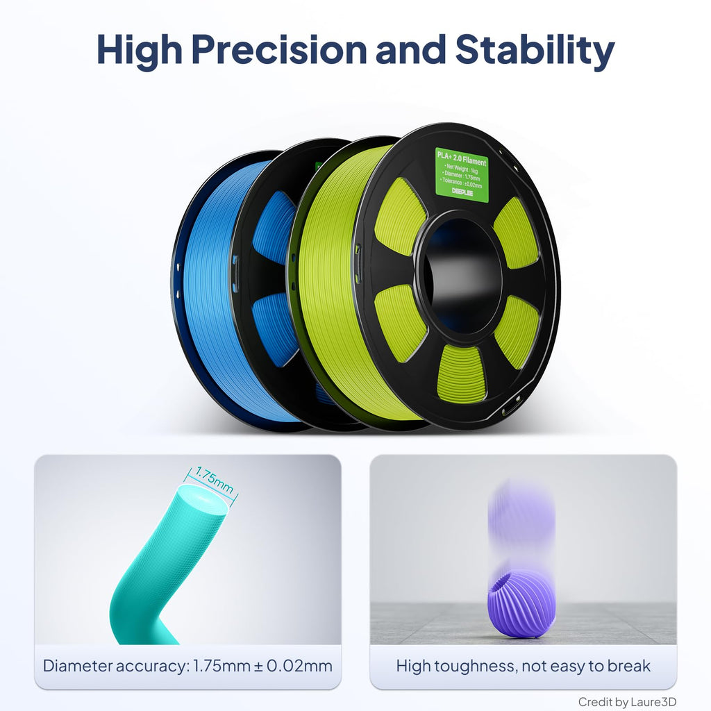 DEEPLEE PLA+ 2.0 Filament 1.75mm, Stronger Toughness 3D Printer Filament, Grey 2KG, Upgrade PLA Plus 3D Printer Filament, High Speed PLA+ Filament for Most FDM 3D Drucker