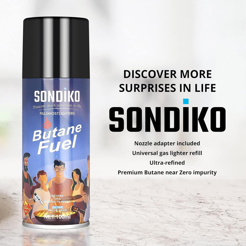 Sondiko Butane Refill, Premium Butane Fuel Canister 100ml, Premium Quality Fuel for Jet Flame Lighters and Torches(2 Can)