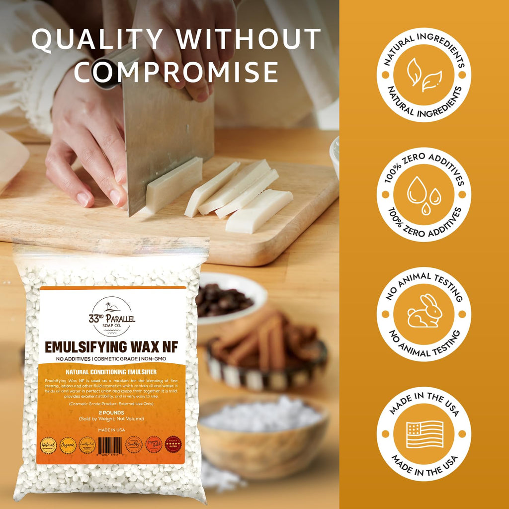 Non-GMO Emulsifying Wax NF Pastilles (1 LBS / 16 OZ) 100% Natural Plant Derived | For Lotions, Creams, Soap Making, Hair Products | Cosmetic Grade | Product of USA | 1 POUND